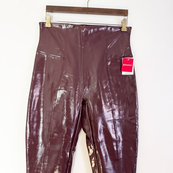 SPANX Faux Patent Leather Leggings Ruby Burgundy XL - Picture 5 of 11